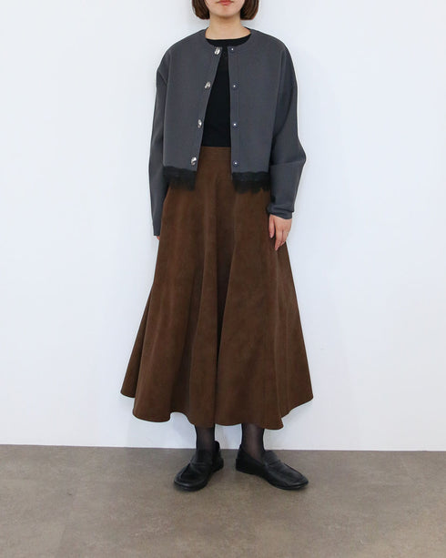 10/16発売予定 polyester milano rib scallop-lace hem cardigan