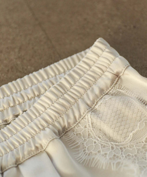 【SOI-MeME】eyelash lace satin drawstring pants