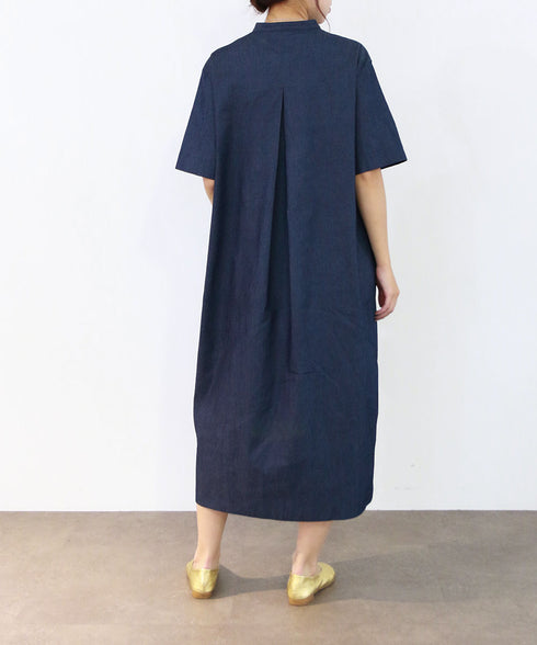 tuck frill cocoon denim one-piece