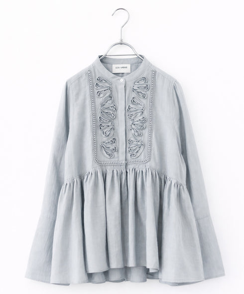 【SOI-MeME】code embroidery diamond tuck blouse