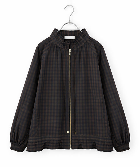 gingham check pleats frill blouson
