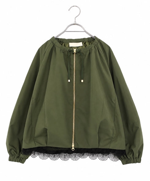 scallop-lace hem twill blouson