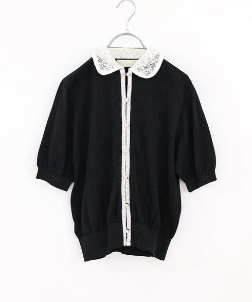 cotton nylon lace color knit cardigan