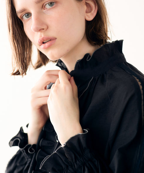 Sheer jabot lace blouse