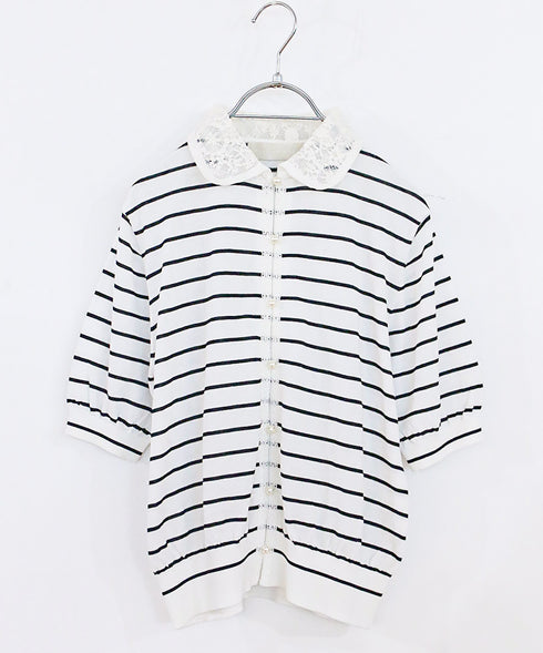 cotton nylon lace color knit cardigan