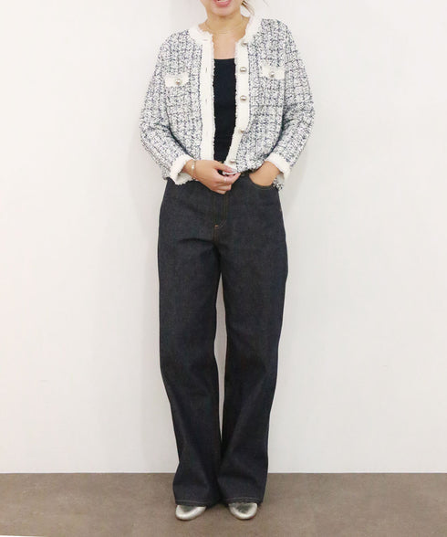 【SOI-MeME】tweed knit fringe jacket