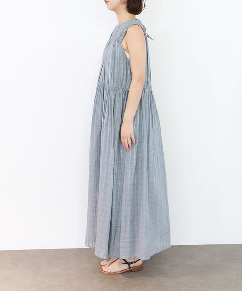 sheer check 2way gathered dress