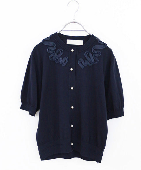 cotton nylon code embroidery knit cardigan