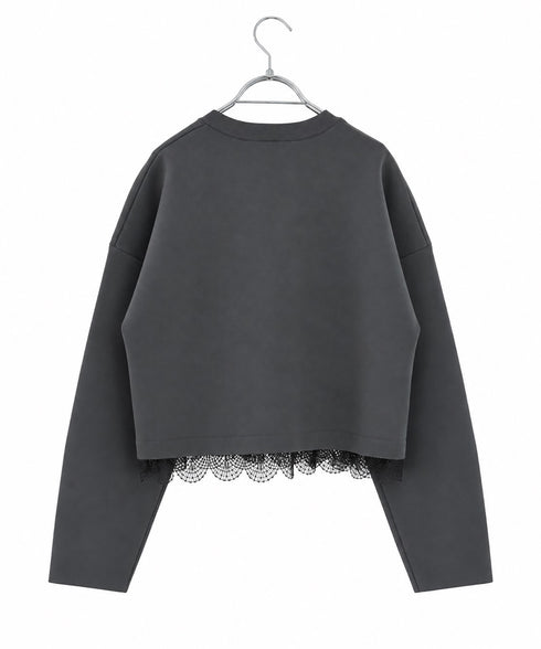 10/16発売予定 polyester milano rib scallop-lace hem cardigan