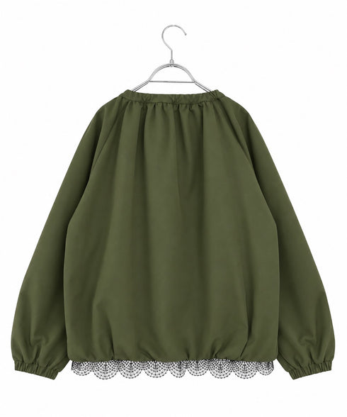 scallop-lace hem twill blouson