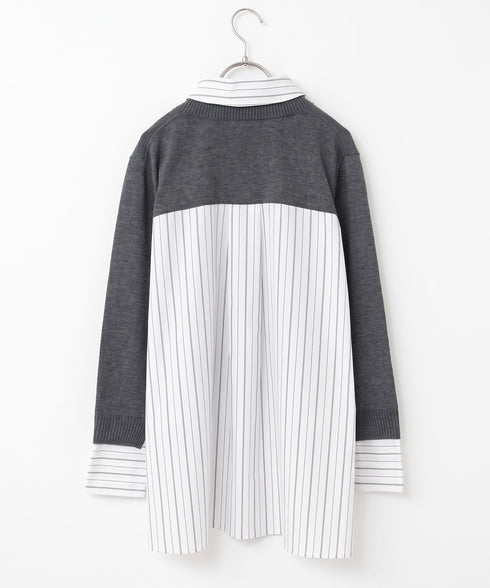 striped shirt layered knit top