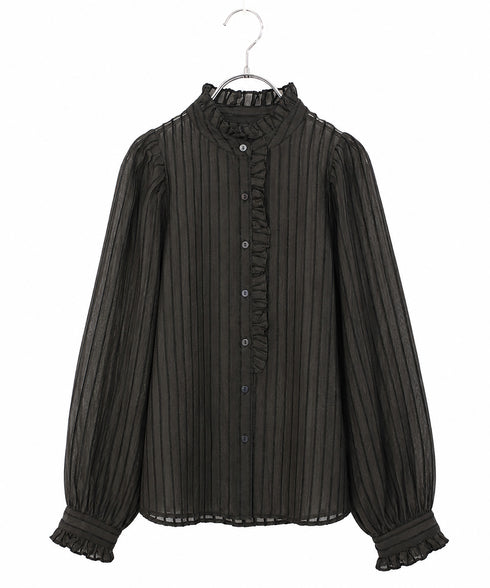 sheer velour volume sleeve blouse
