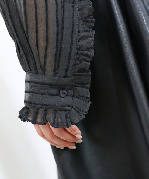 sheer velour volume sleeve blouse