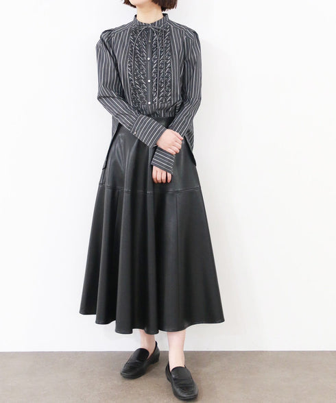 tuck frill strip blouse