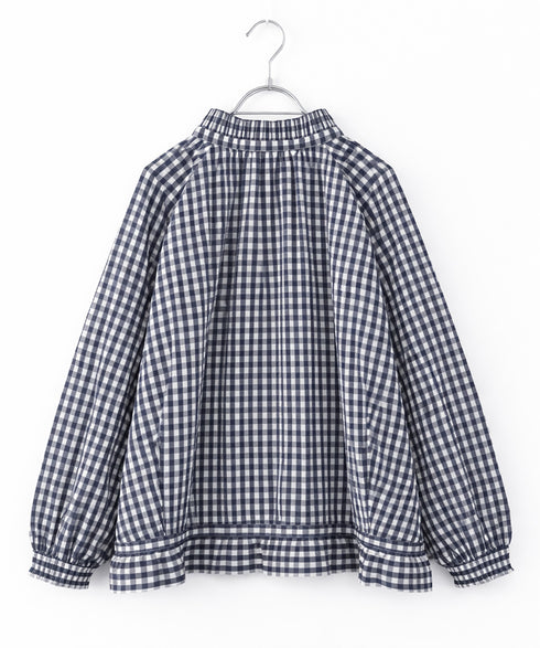 gingham check pleats frill blouson