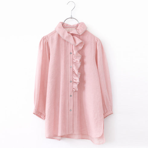 picot raffle collar tuck blouse