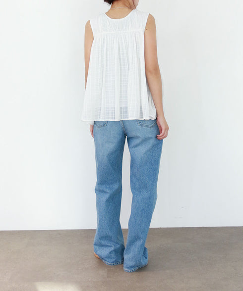 sheer check 2way gathered blouse