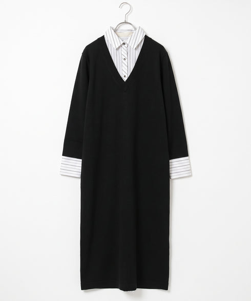 striped shirt layered knit one-piece