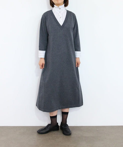 striped shirt layered knit one-piece