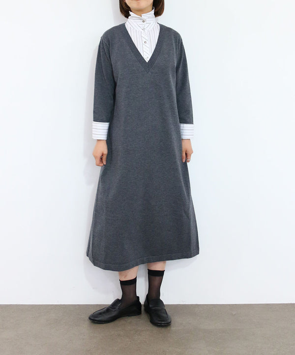 striped shirt layered knit one-piece