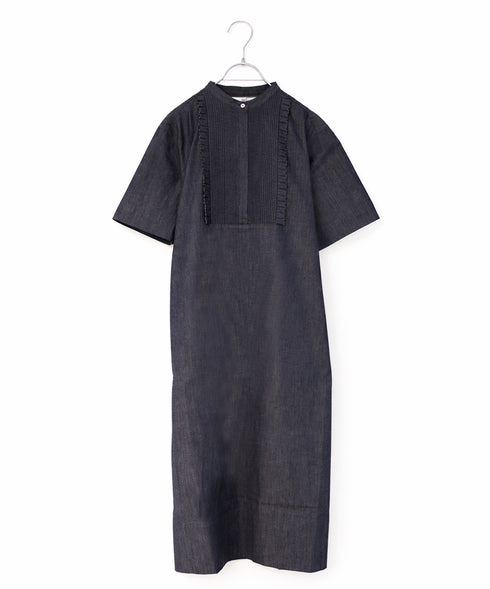 tuck frill cocoon denim one-piece