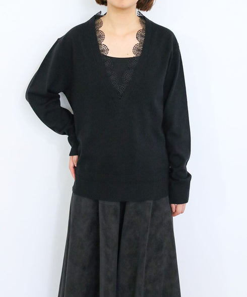 14G wool layered scallop-lace top