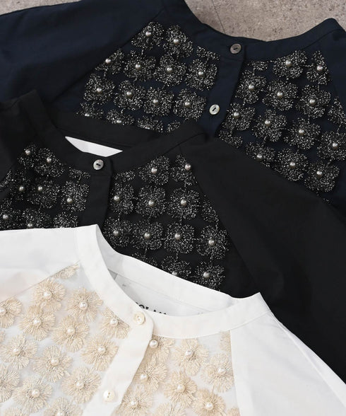 再入荷【SOI-MeME】pearl lame lace blouse
