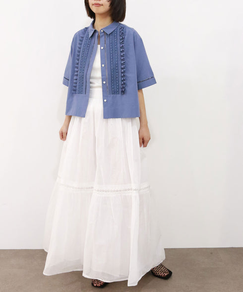 sheer starched cotton lace tiered skirt