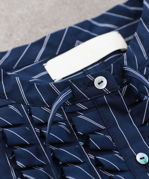 tuck frill strip blouse
