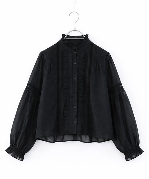 sheer starched cotton lace frilled blouse