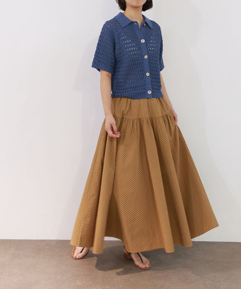 seersucker check tiered skirt