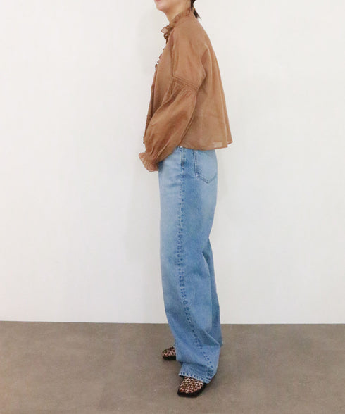 sheer starched cotton lace frilled blouse