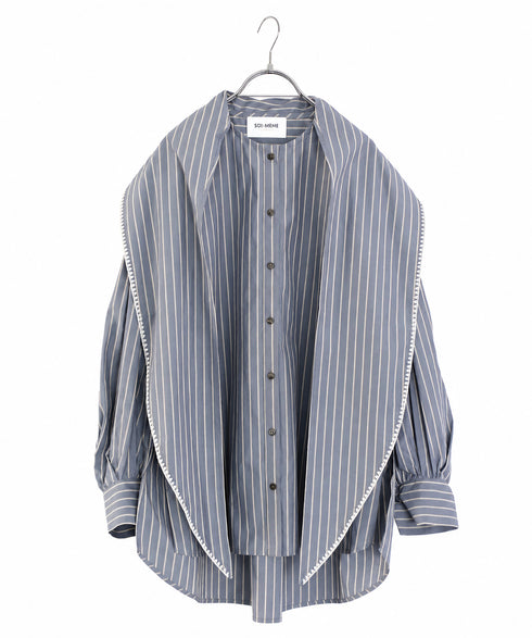 【SOI-MeME】stripe embroidery tie blouse