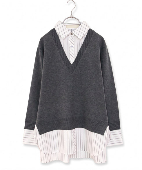 striped shirt layered knit top