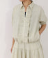 seersucker check pleats half sleeve blouson