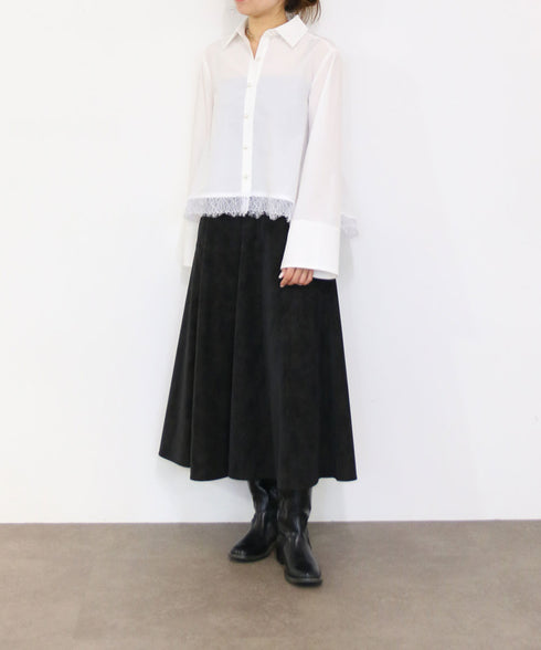 <9/4発売>pearl hem lace flare shirt