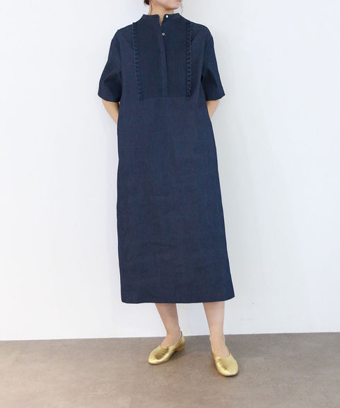 tuck frill cocoon denim one-piece