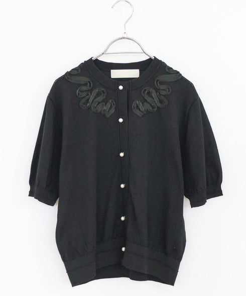 cotton nylon code embroidery knit cardigan