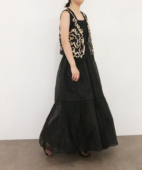 sheer starched cotton lace tiered skirt