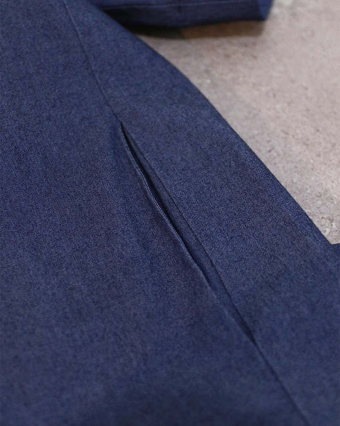 tuck frill cocoon denim one-piece