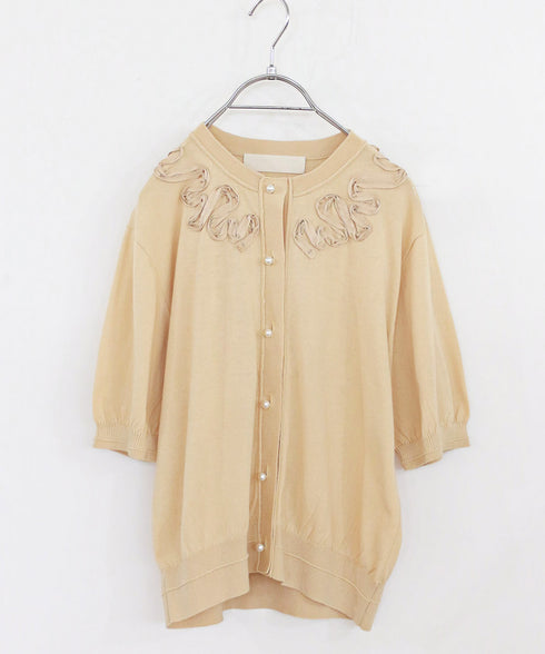 cotton nylon code embroidery knit cardigan