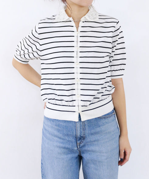cotton nylon lace color knit cardigan