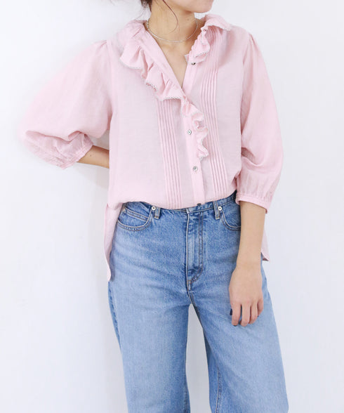 picot raffle collar tuck blouse