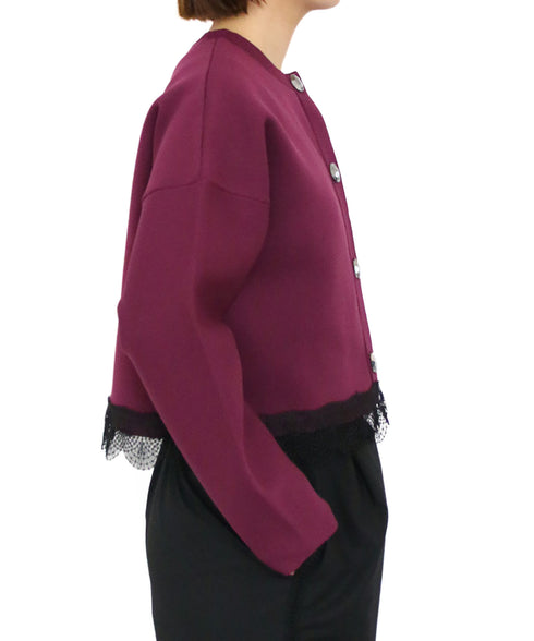 10/16発売予定 polyester milano rib scallop-lace hem cardigan