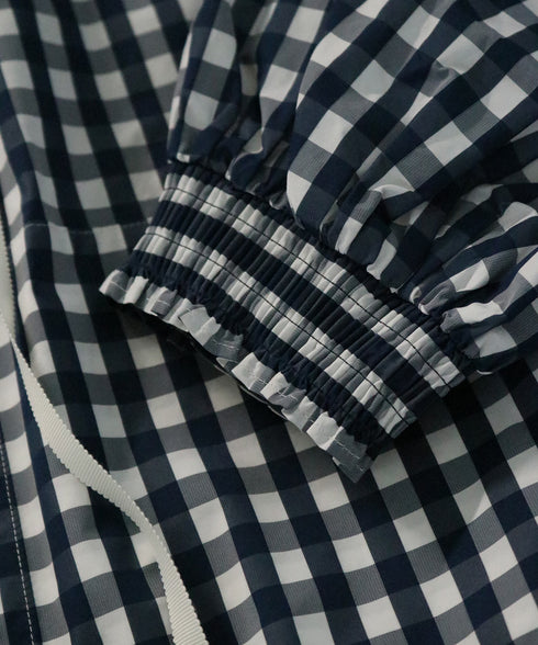 gingham check pleats frill blouson