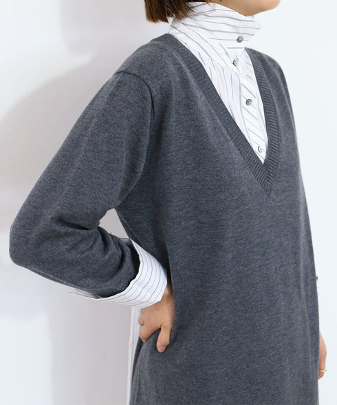 striped shirt layered knit one-piece