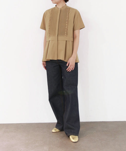 tuck frill flare half sleeve shirt