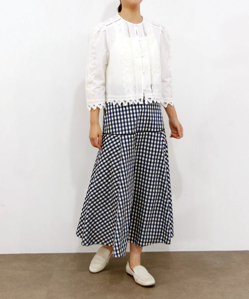 gingham check embroidery skirt
