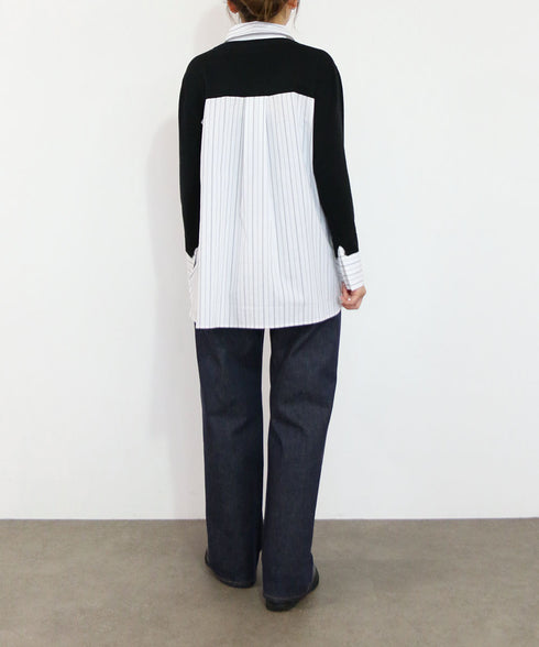 striped shirt layered knit top