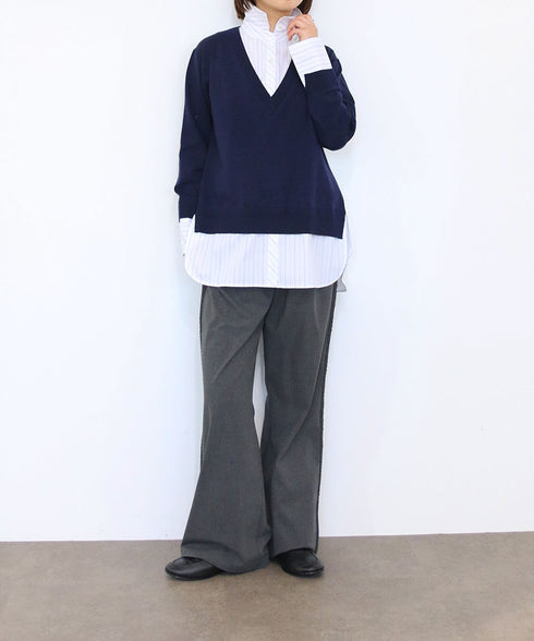 striped shirt layered knit top